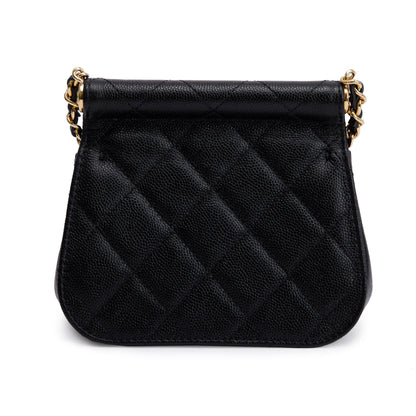 Chanel 2023 Black Quilted Caviar Micro Clutch with Chain