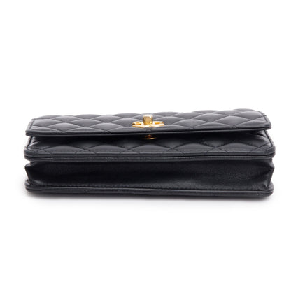 Chanel 2023 Black Quilted Lambskin Leather CC Pearl Crush Classic Wallet on Chain