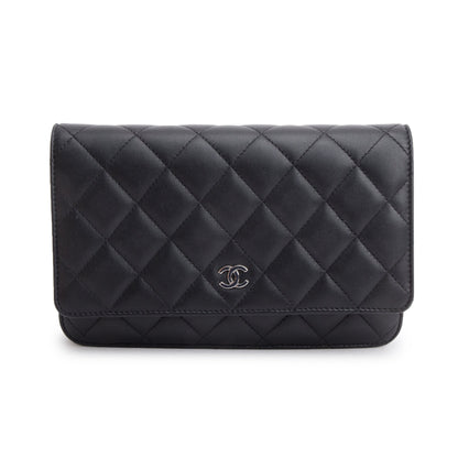 Chanel 2023 Black Quilted Lambskin Leather Classic Wallet on Chain