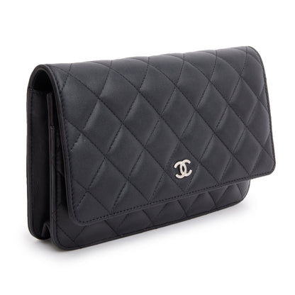 Chanel 2023 Black Quilted Lambskin Leather Classic Wallet on Chain