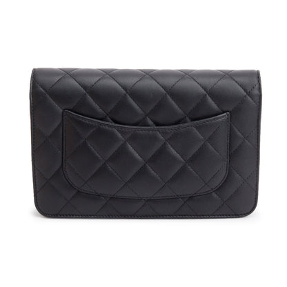 Chanel 2023 Black Quilted Lambskin Leather Classic Wallet on Chain