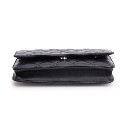 Chanel 2023 Black Quilted Lambskin Leather Classic Wallet on Chain
