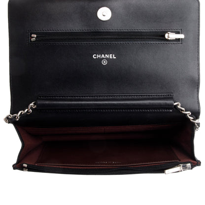 Chanel 2023 Black Quilted Lambskin Leather Classic Wallet on Chain