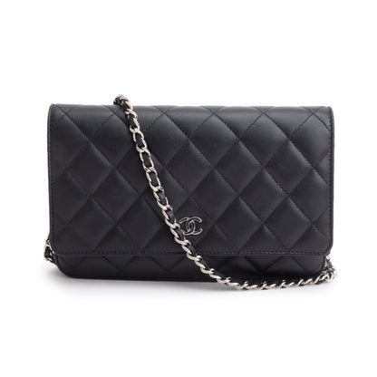 Chanel 2023 Black Quilted Lambskin Leather Classic Wallet on Chain