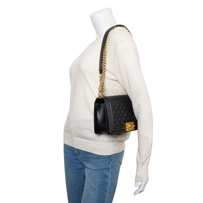 Chanel 2023 Black Quilted Lambskin Leather Medium Boy Bag
