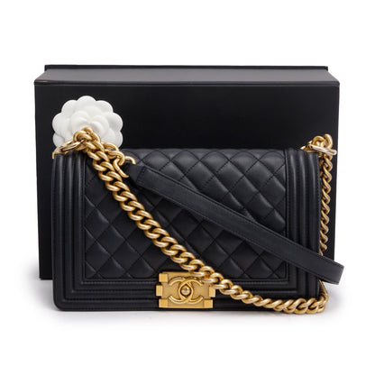 Chanel 2023 Black Quilted Lambskin Leather Medium Boy Bag