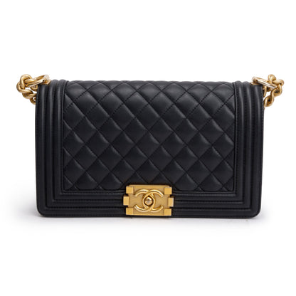Chanel 2023 Black Quilted Lambskin Leather Medium Boy Bag