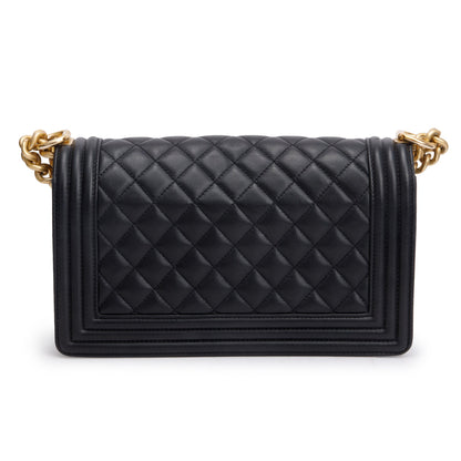 Chanel 2023 Black Quilted Lambskin Leather Medium Boy Bag