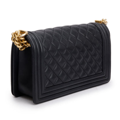 Chanel 2023 Black Quilted Lambskin Leather Medium Boy Bag