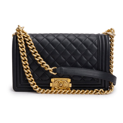 Chanel 2023 Black Quilted Lambskin Leather Medium Boy Bag