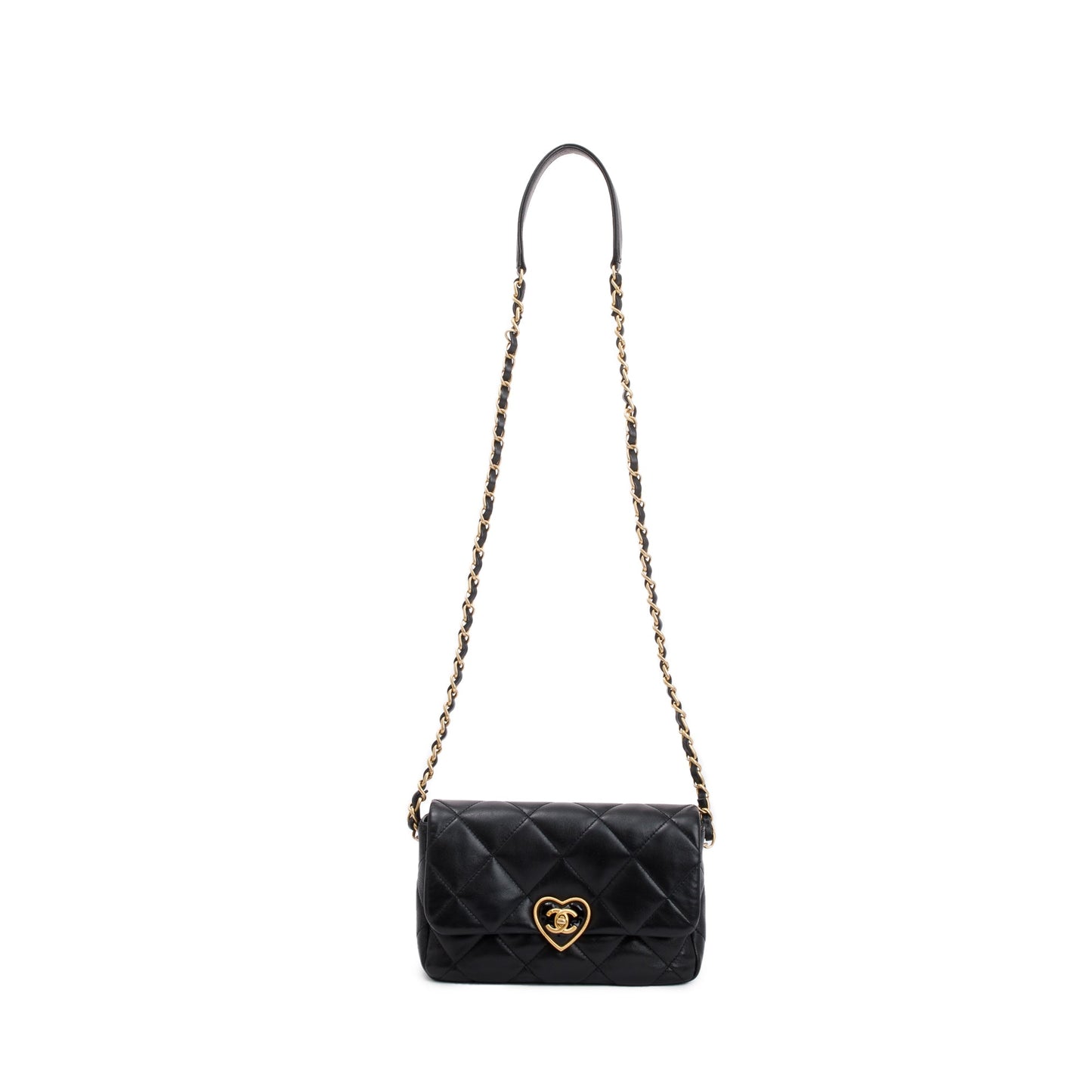 Chanel 2023 Black Quilted Lambskin Leather Small Heart Flap Bag