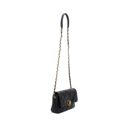 Chanel 2023 Black Quilted Lambskin Leather Small Heart Flap Bag