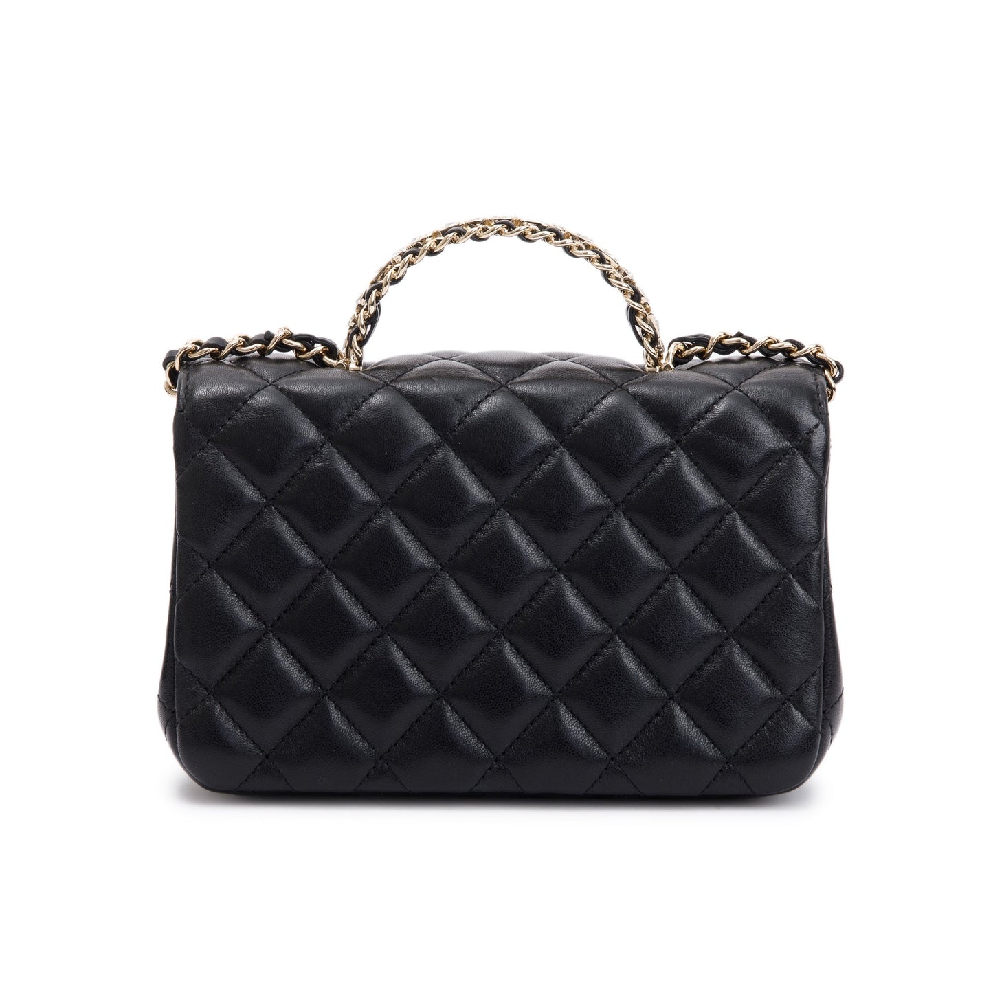 Chanel 2023 Black Quilted Lambskin Mini Crystal Top Handle Rectangular Flap Bag