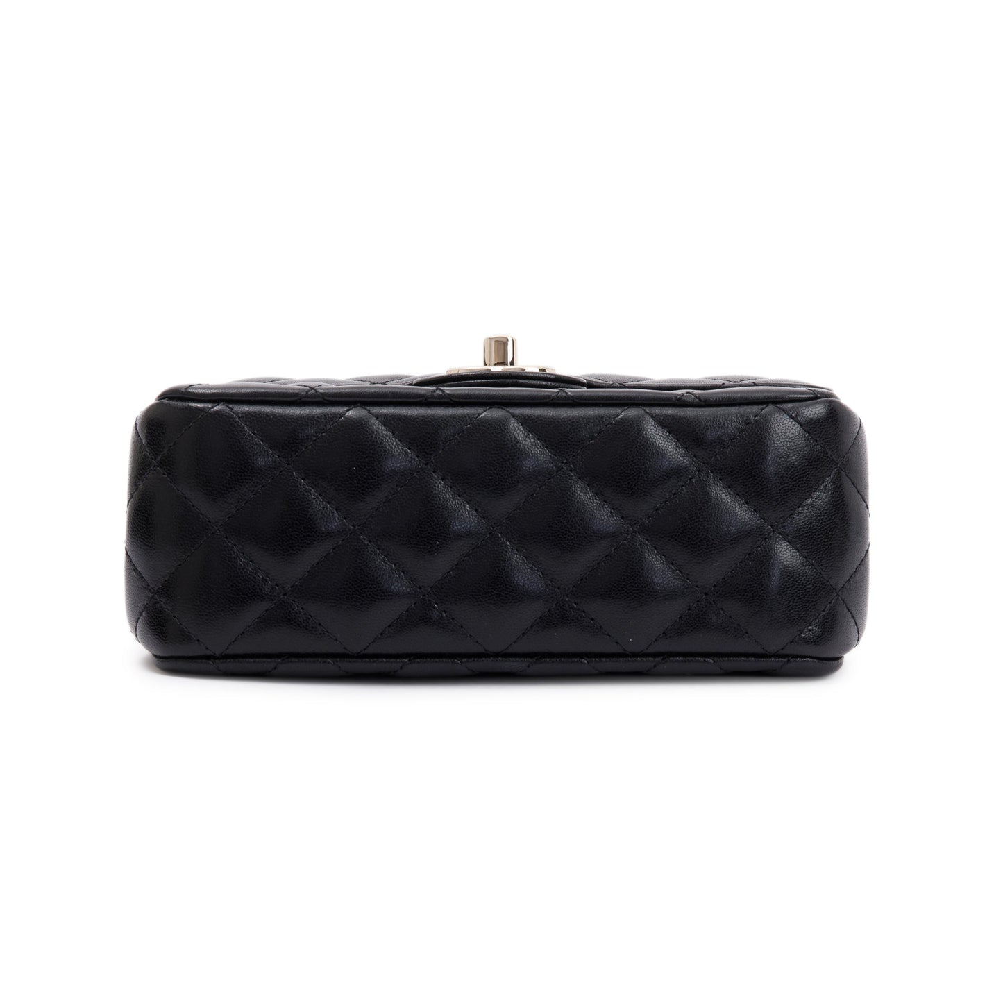 Chanel 2023 Black Quilted Lambskin Mini Crystal Top Handle Rectangular Flap Bag