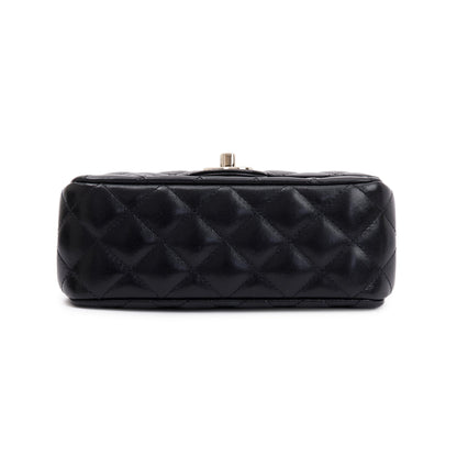 Chanel 2023 Black Quilted Lambskin Mini Crystal Top Handle Rectangular Flap Bag