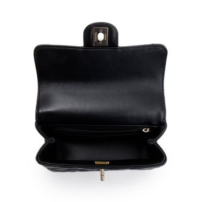 Chanel 2023 Black Quilted Lambskin Mini Crystal Top Handle Rectangular Flap Bag