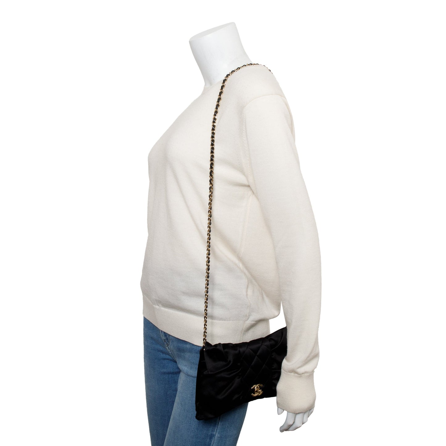 Chanel 2023 Black Quilted Satin Bow Clutch Crossbody