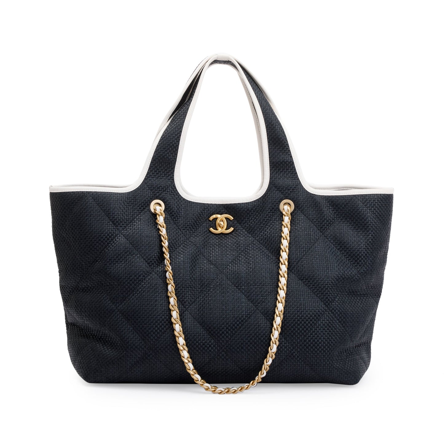 Chanel 2023 Black Raffia Calfskin Coco Maxi Beach Shopping Tote