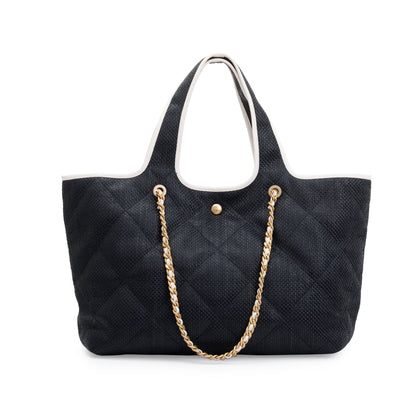 Chanel 2023 Black Raffia Calfskin Coco Maxi Beach Shopping Tote