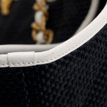 Chanel 2023 Black Raffia Calfskin Coco Maxi Beach Shopping Tote
