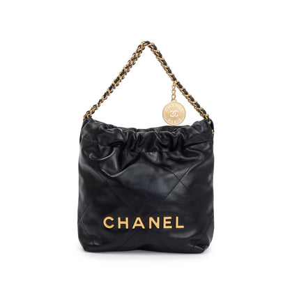 Chanel 2023 Black Shiny Calfskin Leather Mini Chanel 22