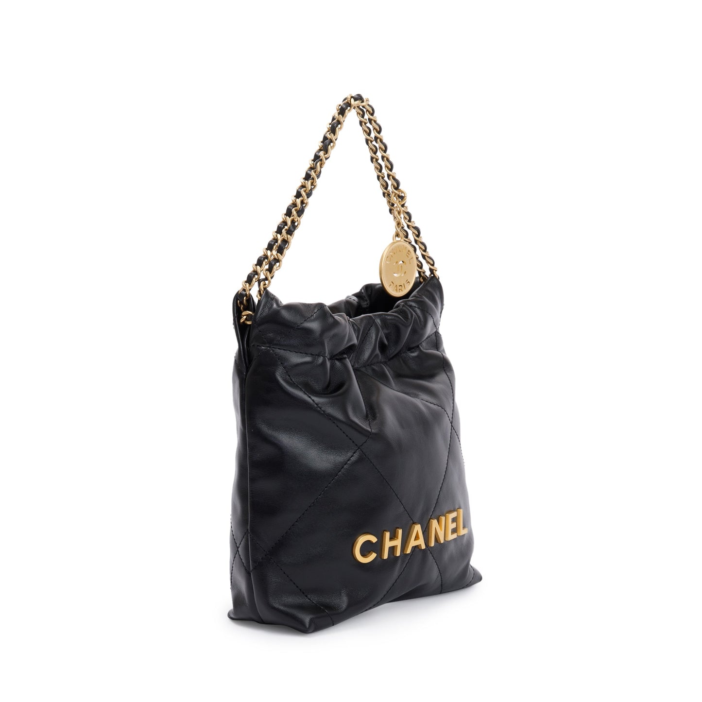 Chanel 2023 Black Shiny Calfskin Leather Mini Chanel 22