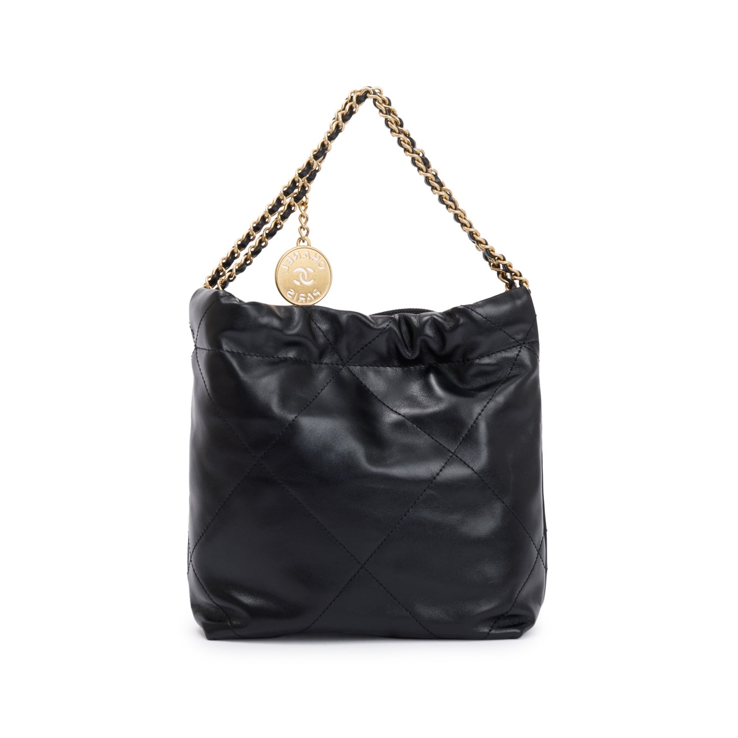 Chanel 2023 Black Shiny Calfskin Leather Mini Chanel 22