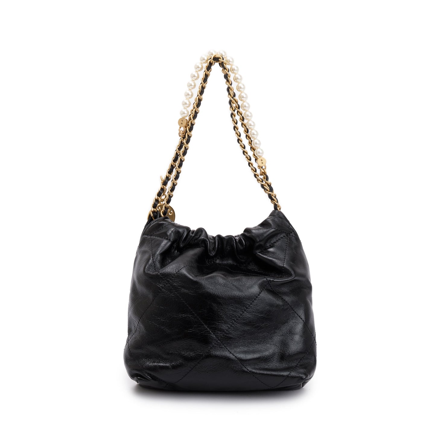 Chanel 2023 Black Shiny Calfskin Leather Mini Pearl Chanel 22