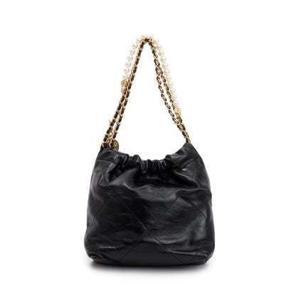 Chanel 2023 Black Shiny Calfskin Leather Mini Pearl Chanel 22