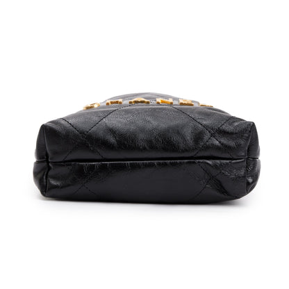 Chanel 2023 Black Shiny Calfskin Leather Mini Pearl Chanel 22