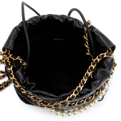 Chanel 2023 Black Shiny Calfskin Leather Mini Pearl Chanel 22