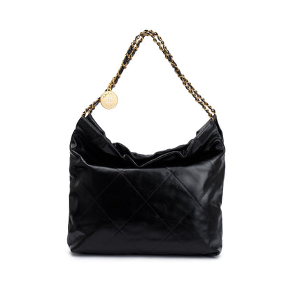 Chanel 2023 Black Shiny Calfskin Leather Small Chanel 22 Hobo