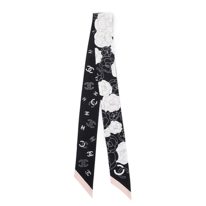 Chanel 2023 Black/White Printed Silk Twill Slim Bandeau