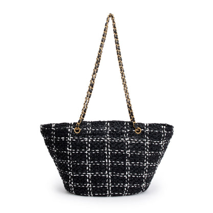 Chanel 2023 Black/White Raffia Calfskin CC Flap Tote