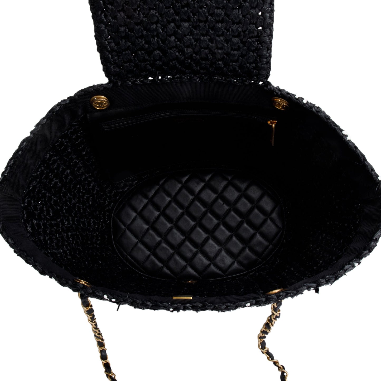 Chanel 2023 Black/White Raffia Calfskin CC Flap Tote