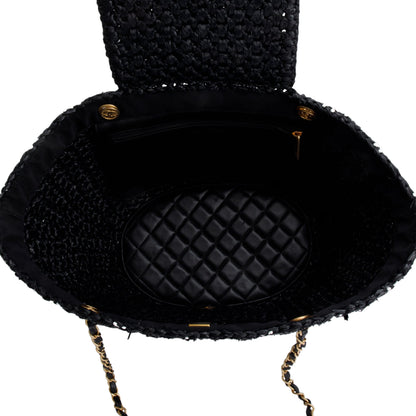 Chanel 2023 Black/White Raffia Calfskin CC Flap Tote