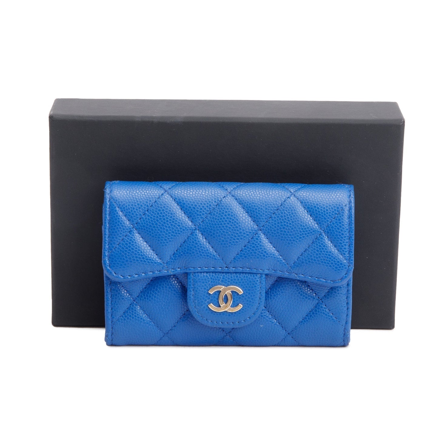 Chanel 2023 Blue Caviar Leather Classic Flap Card Holder