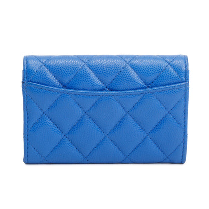 Chanel 2023 Blue Caviar Leather Classic Flap Card Holder