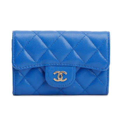 Chanel 2023 Blue Caviar Leather Classic Flap Card Holder
