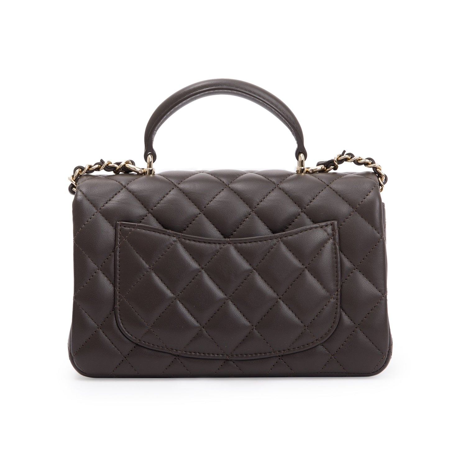 Chanel 2023 Brown Quilted Lambskin Leather Mini Top Handle Rectangular Flap Bag