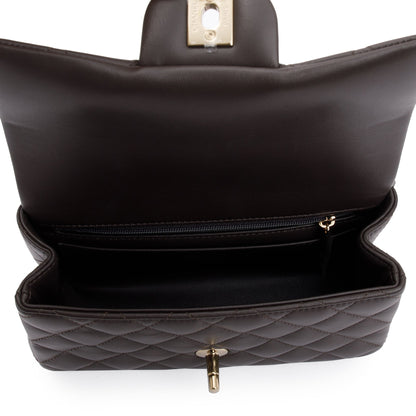 Chanel 2023 Brown Quilted Lambskin Leather Mini Top Handle Rectangular Flap Bag