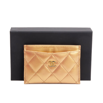 Chanel 2023 Gold Iridescent Lambskin Leather Classic Card Holder