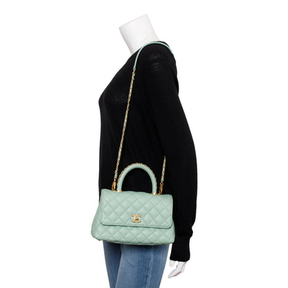 Chanel 2023 Green Quilted Caviar Leather Mini Coco Chain Handle Bag