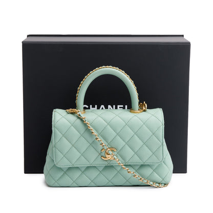 Chanel 2023 Green Quilted Caviar Leather Mini Coco Chain Handle Bag