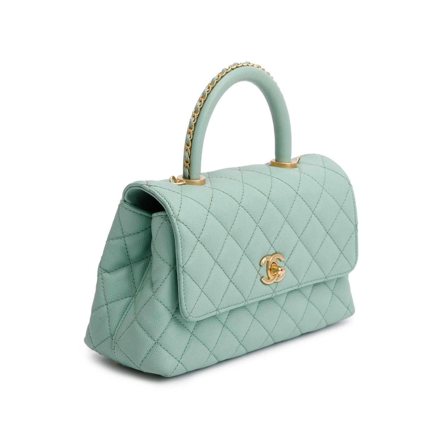 Chanel 2023 Green Quilted Caviar Leather Mini Coco Chain Handle Bag