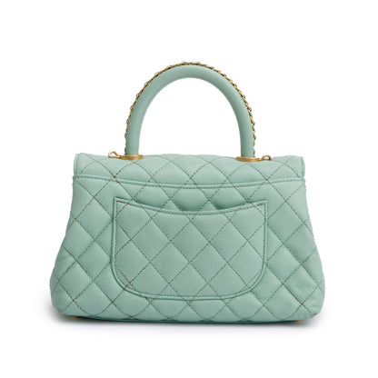 Chanel 2023 Green Quilted Caviar Leather Mini Coco Chain Handle Bag