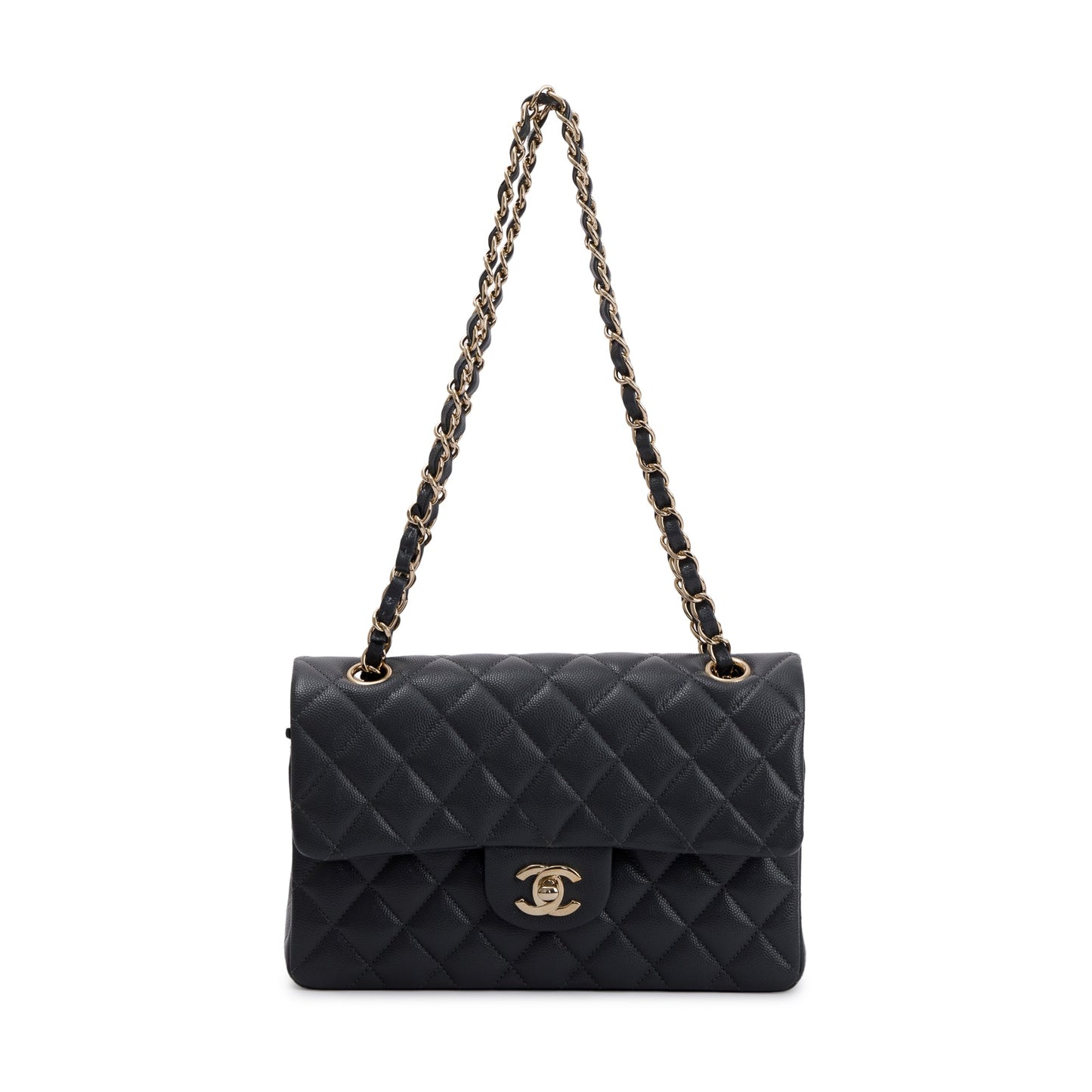 Chanel 2023 Grey Caviar Small Classic Double Flap Bag
