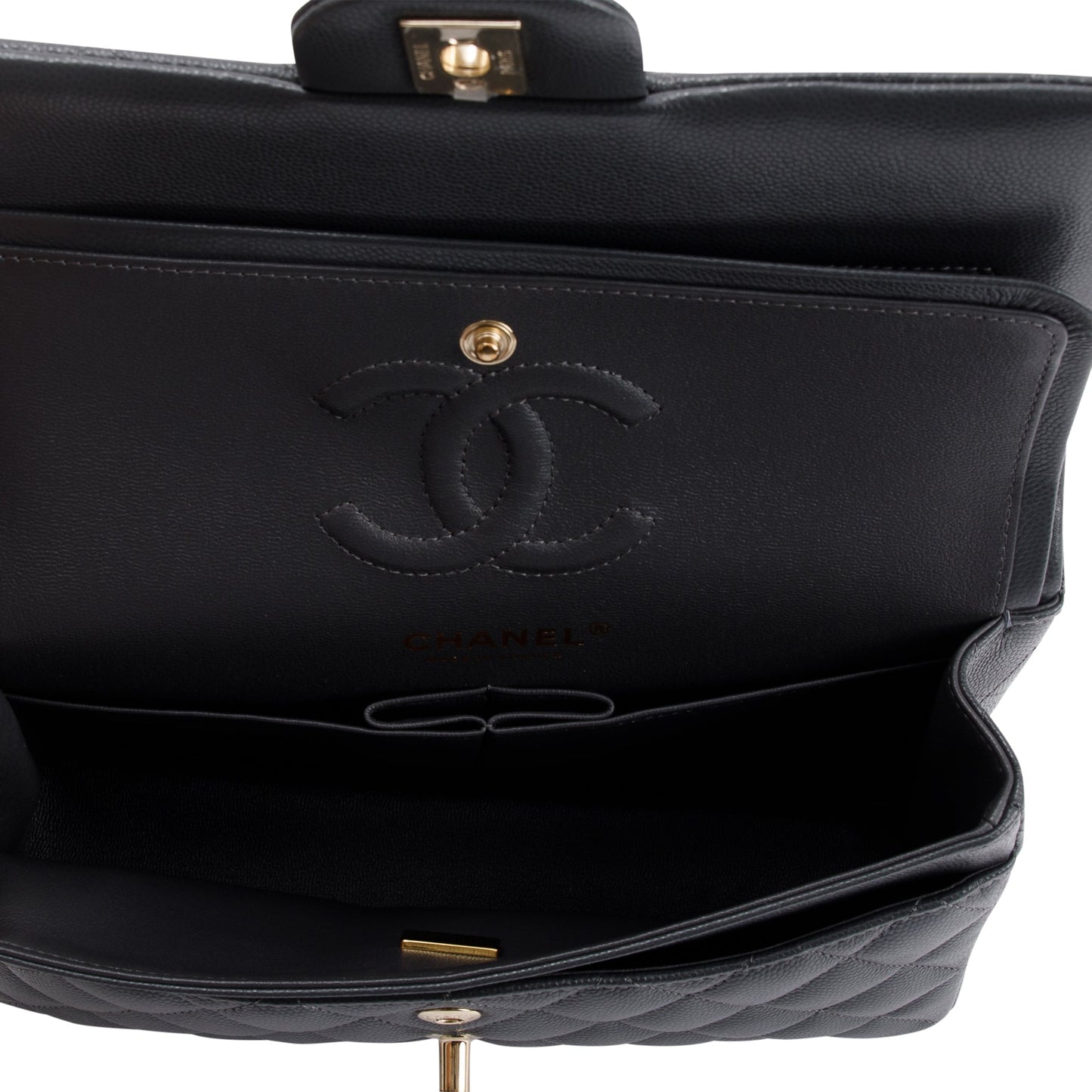 Chanel 2023 Grey Caviar Small Classic Double Flap Bag