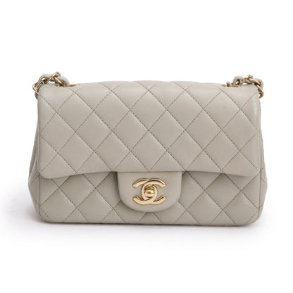 Chanel 2023 Grey Quilted Lambskin Leather Classic Rectangular Mini Flap Bag
