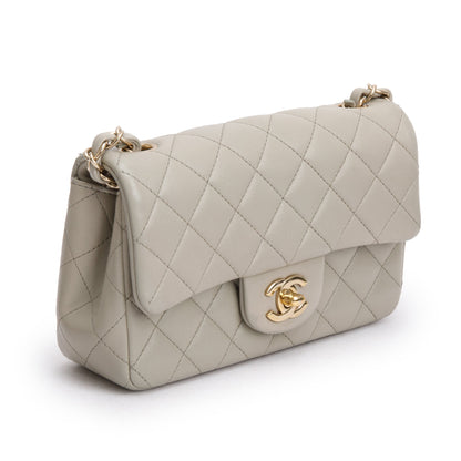 Chanel 2023 Grey Quilted Lambskin Leather Classic Rectangular Mini Flap Bag
